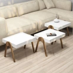 Elegante Walnoot/Wit Nesting Table Set | 100% Melamine Gecoat | 3 Stuks 8 Elegante Walnoot/Wit Nesting Table Set | 100% Melamine Gecoat | 3 Stuks -Collectie Woonkamermeubels 845HCT2824 20 202 fd02