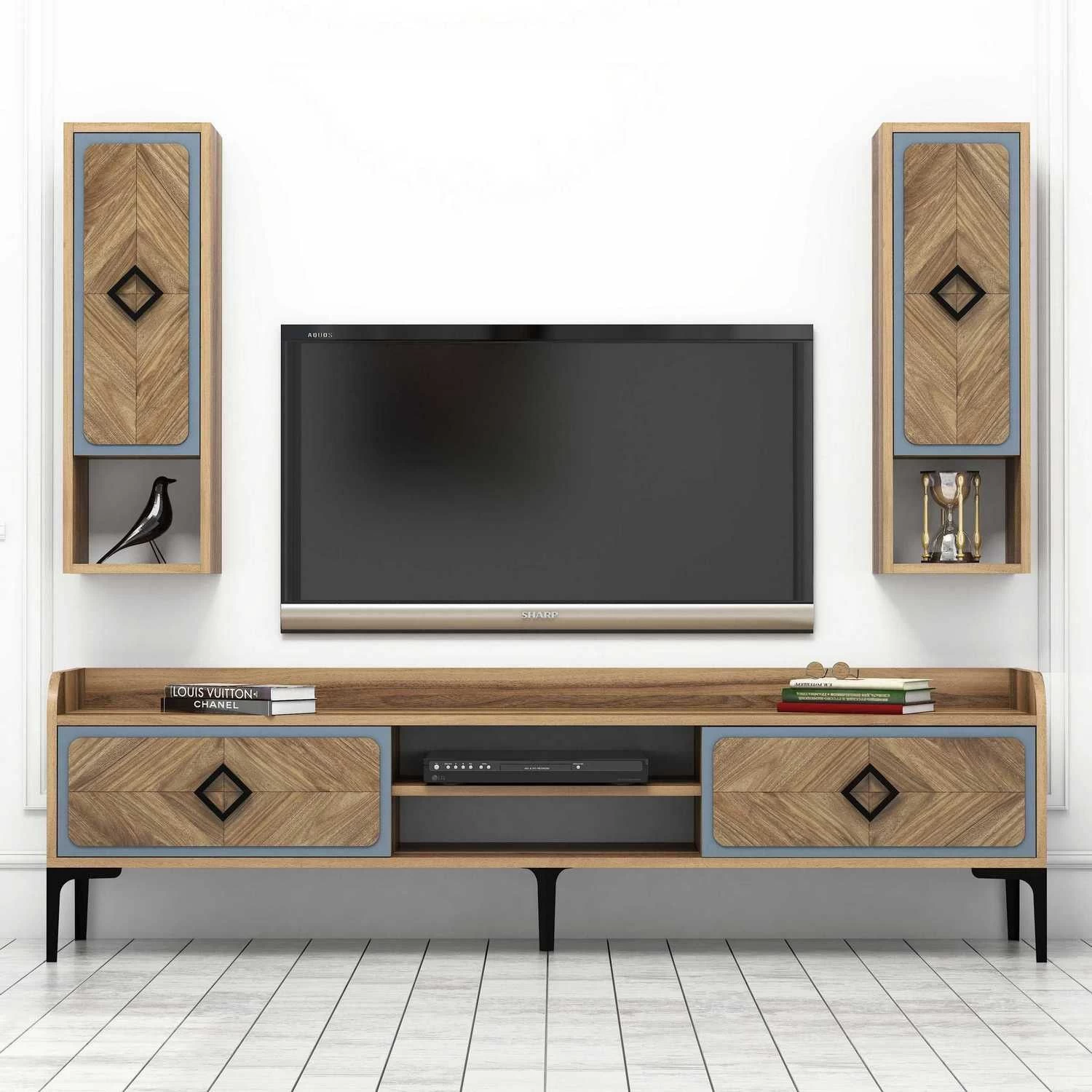 Wood Fashion TV-meubel Met 100% Melamine Coating | 180x52x35cm | Notenblauw 5 Wood Fashion TV-meubel Met 100% Melamine Coating | 180x52x35cm | Notenblauw - Afbeelding 5