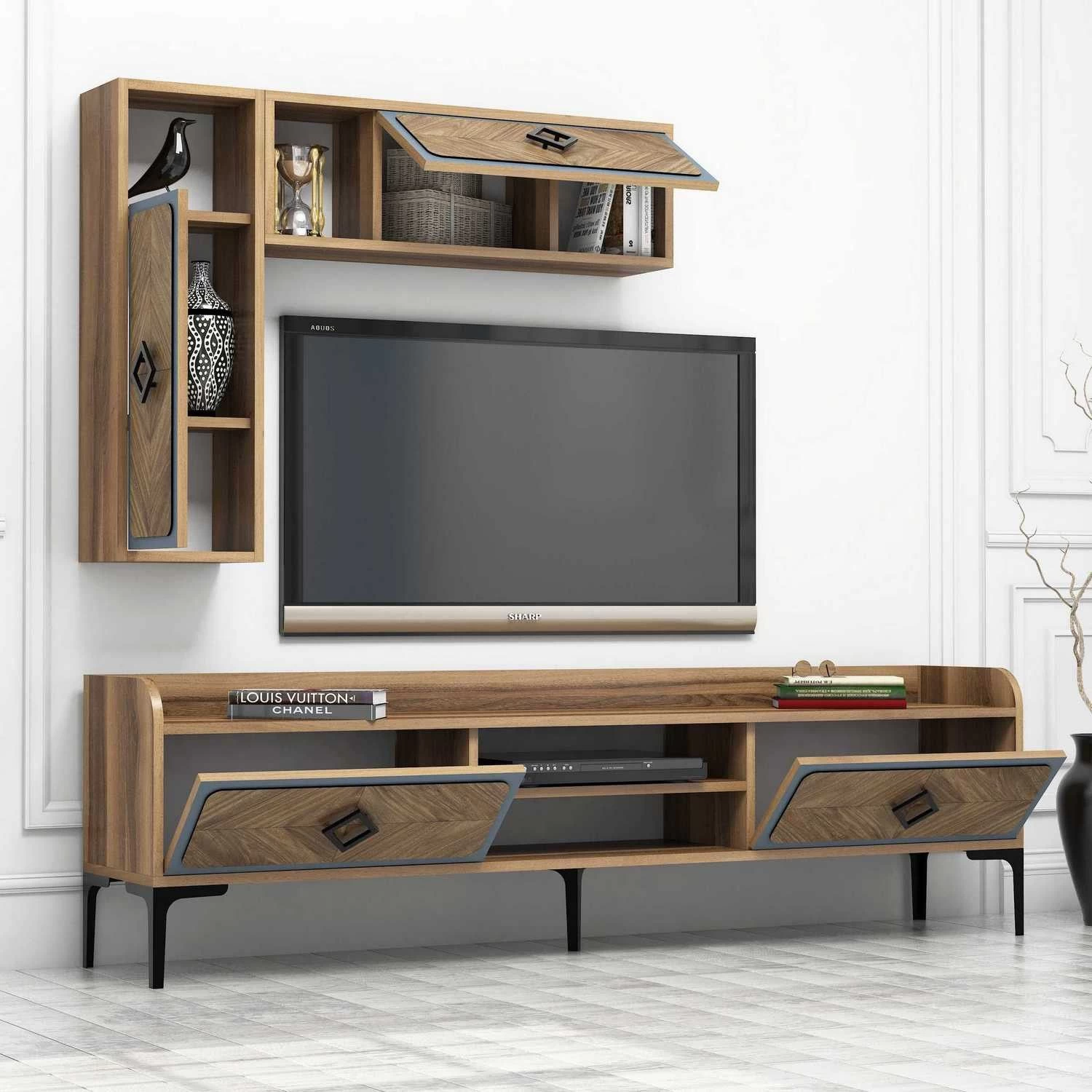 Wood Fashion TV-meubel Met 100% Melamine Coating | 180x52x35cm | Notenblauw 4 Wood Fashion TV-meubel Met 100% Melamine Coating | 180x52x35cm | Notenblauw - Afbeelding 4