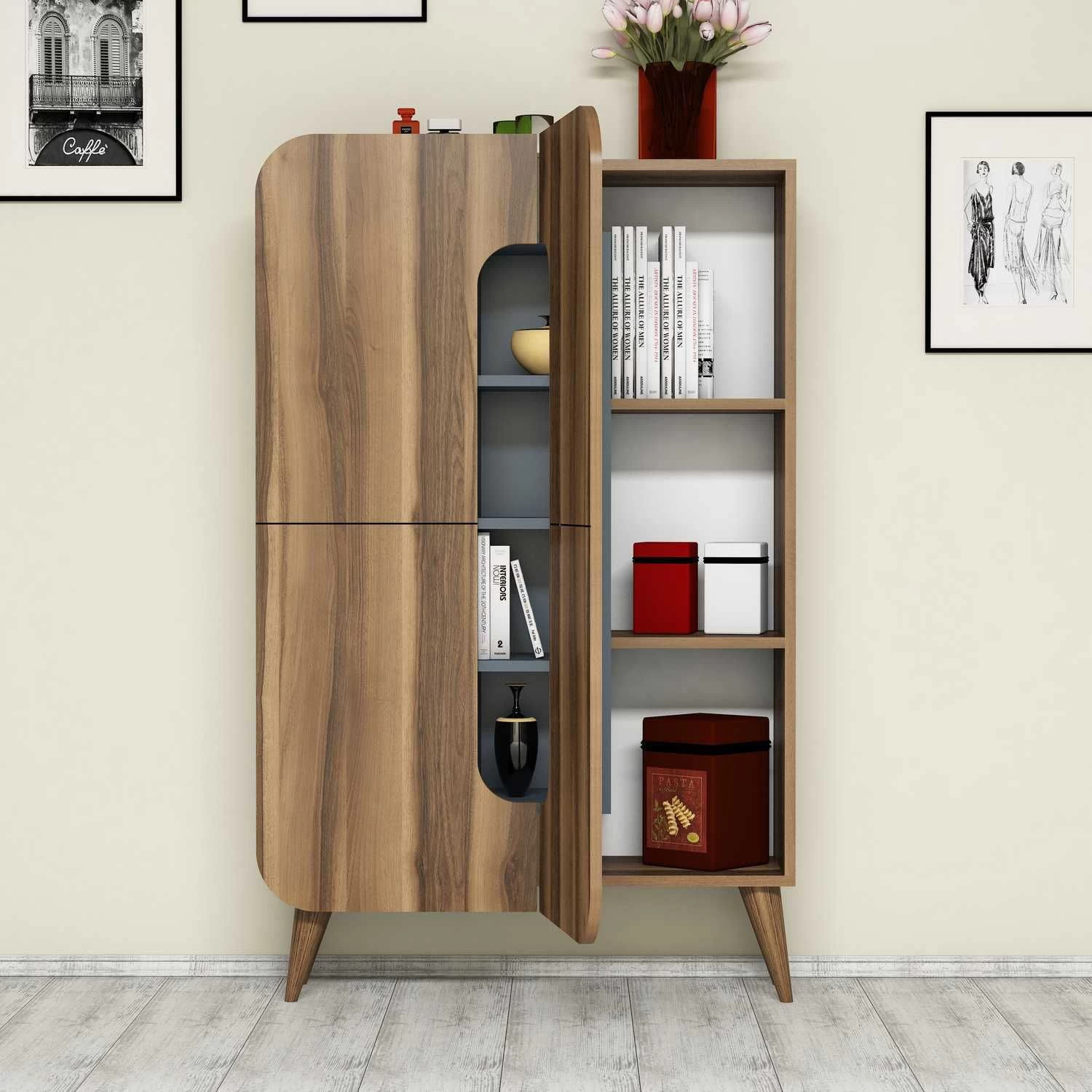 Multifunctionele Kast Woody Fashion | 93 X 31,8 X 144 | Walnut Blue 4 Multifunctionele Kast Woody Fashion | 93 X 31,8 X 144 | Walnut Blue - Afbeelding 4