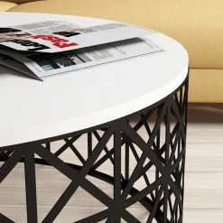 Stijlvolle Woody Fashion Salontafel | Melamine Gecoat | 18mm Dik | Smeedijzeren Poten | Wit En Zwart -Collectie Woonkamermeubels 845HCT5228 20 203 51f8