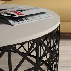 Woody Fashion Salontafel | 100% Melamine Gecoat | Smeedijzeren Poten | Crème Zwart -Collectie Woonkamermeubels 845HCT5230 20 203 77c7