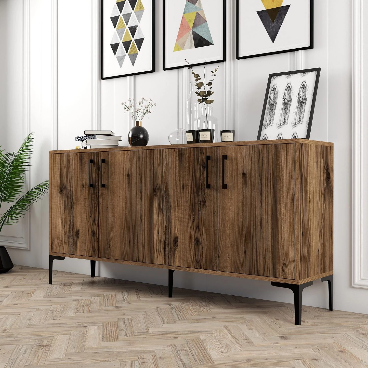 Wood Fashion Console | 100% Melamine | Metalen Poten | Notenhout 6 Wood Fashion Console | 100% Melamine | Metalen Poten | Notenhout - Afbeelding 6