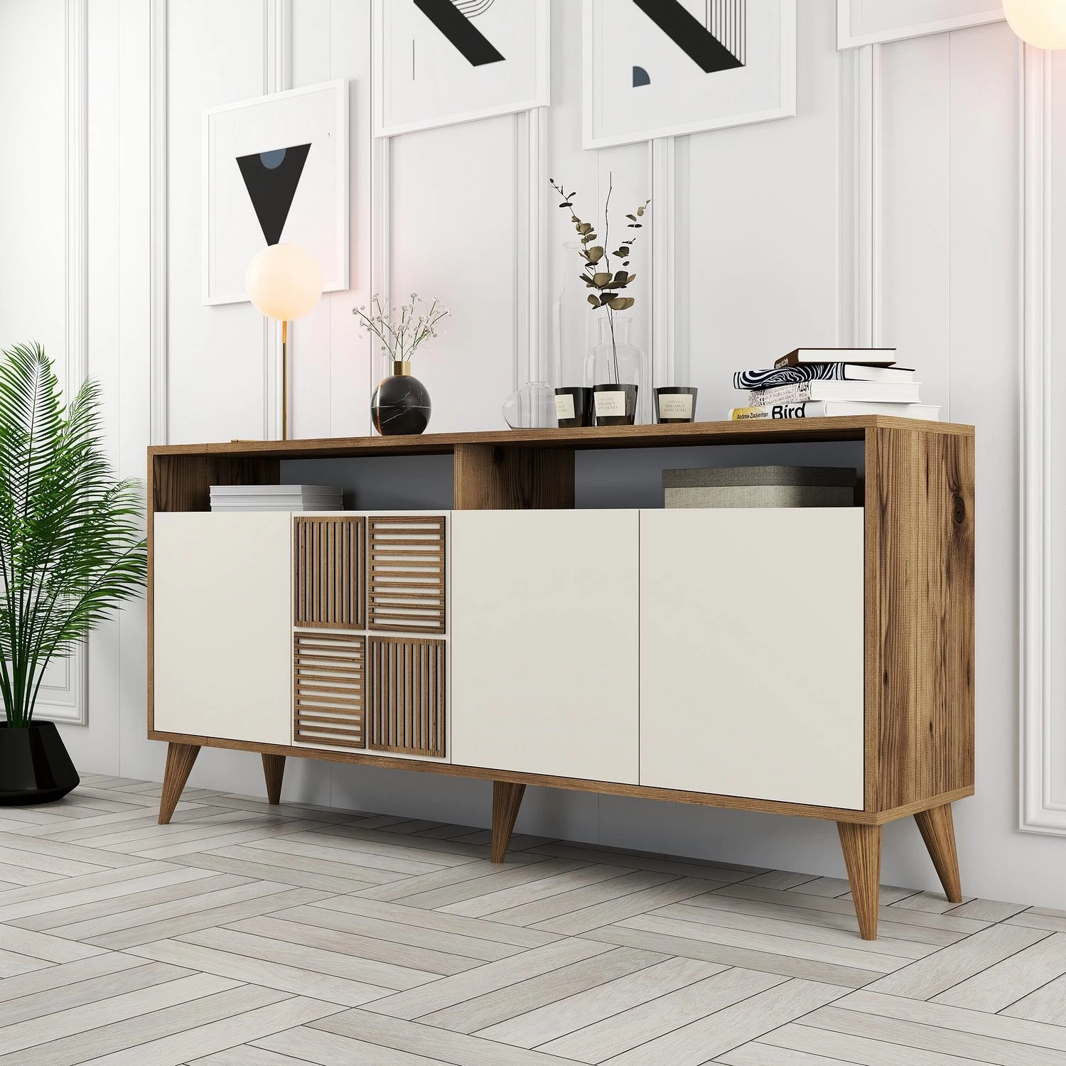 Woody Fashion Console | 100% Melamine Gecoat | Walnoot Crème 7 Woody Fashion Console | 100% Melamine Gecoat | Walnoot Crème - Afbeelding 7