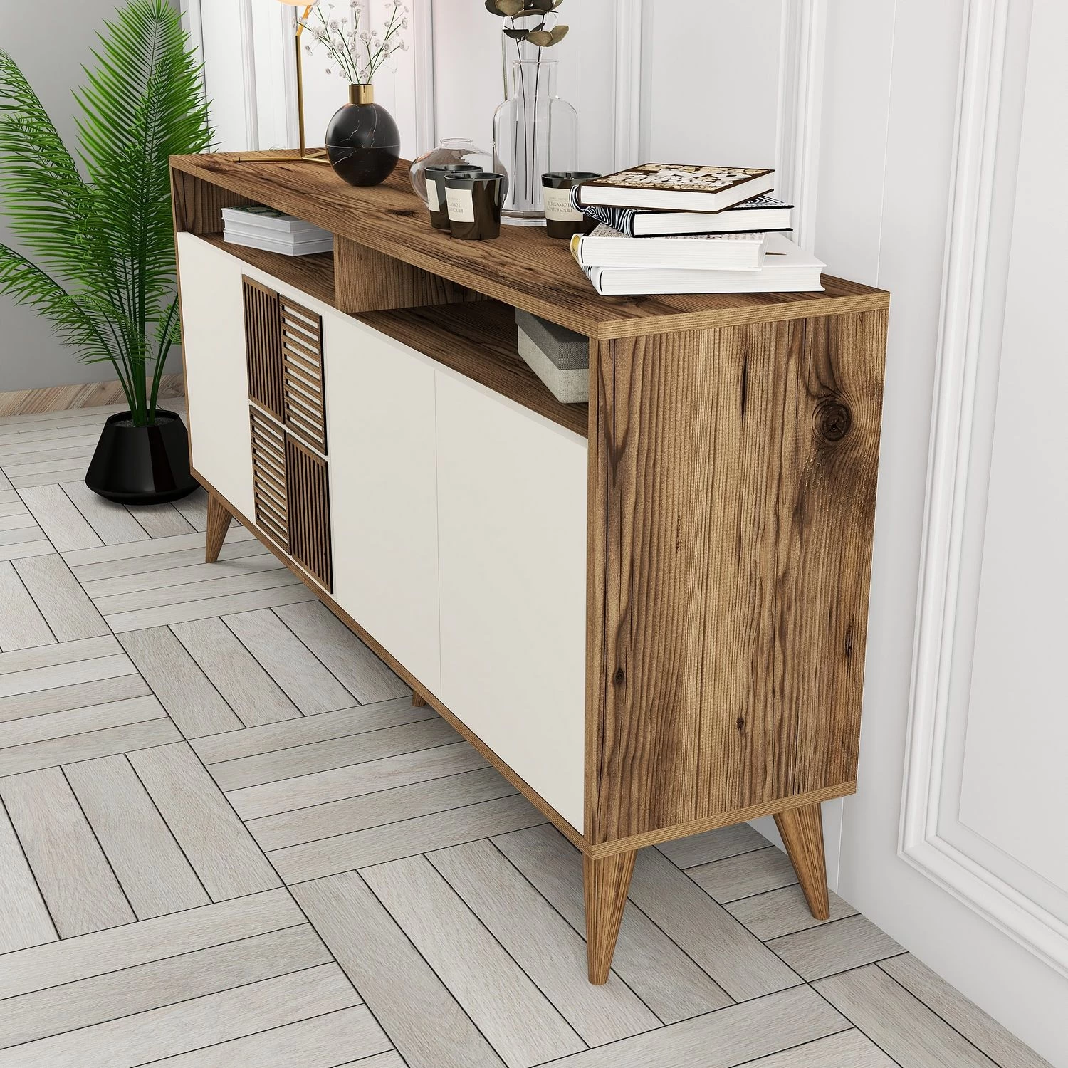 Woody Fashion Console | 100% Melamine Gecoat | Walnoot Crème 6 Woody Fashion Console | 100% Melamine Gecoat | Walnoot Crème - Afbeelding 6