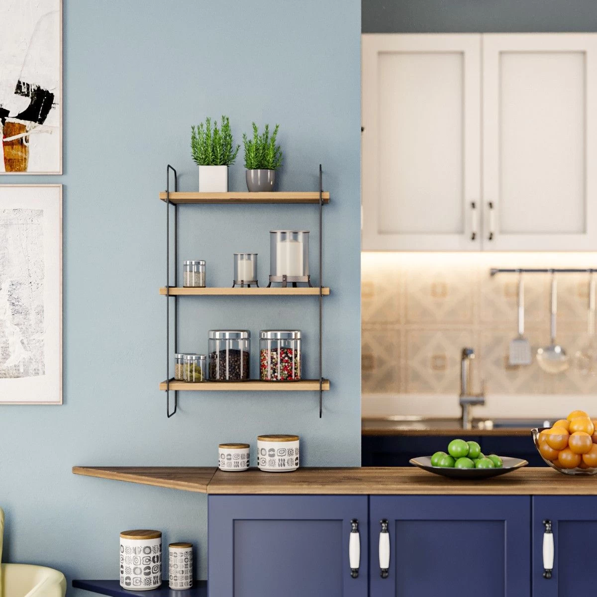 Wandplank | Melamine Laag | 18mm Dikte | Metalen Frame | Atlantic Pine 6 Wandplank | Melamine Laag | 18mm Dikte | Metalen Frame | Atlantic Pine - Afbeelding 6