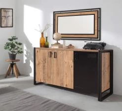 Saffier Console | Melamine Coating | Metalen Frame | Atlantic Pine Zwart