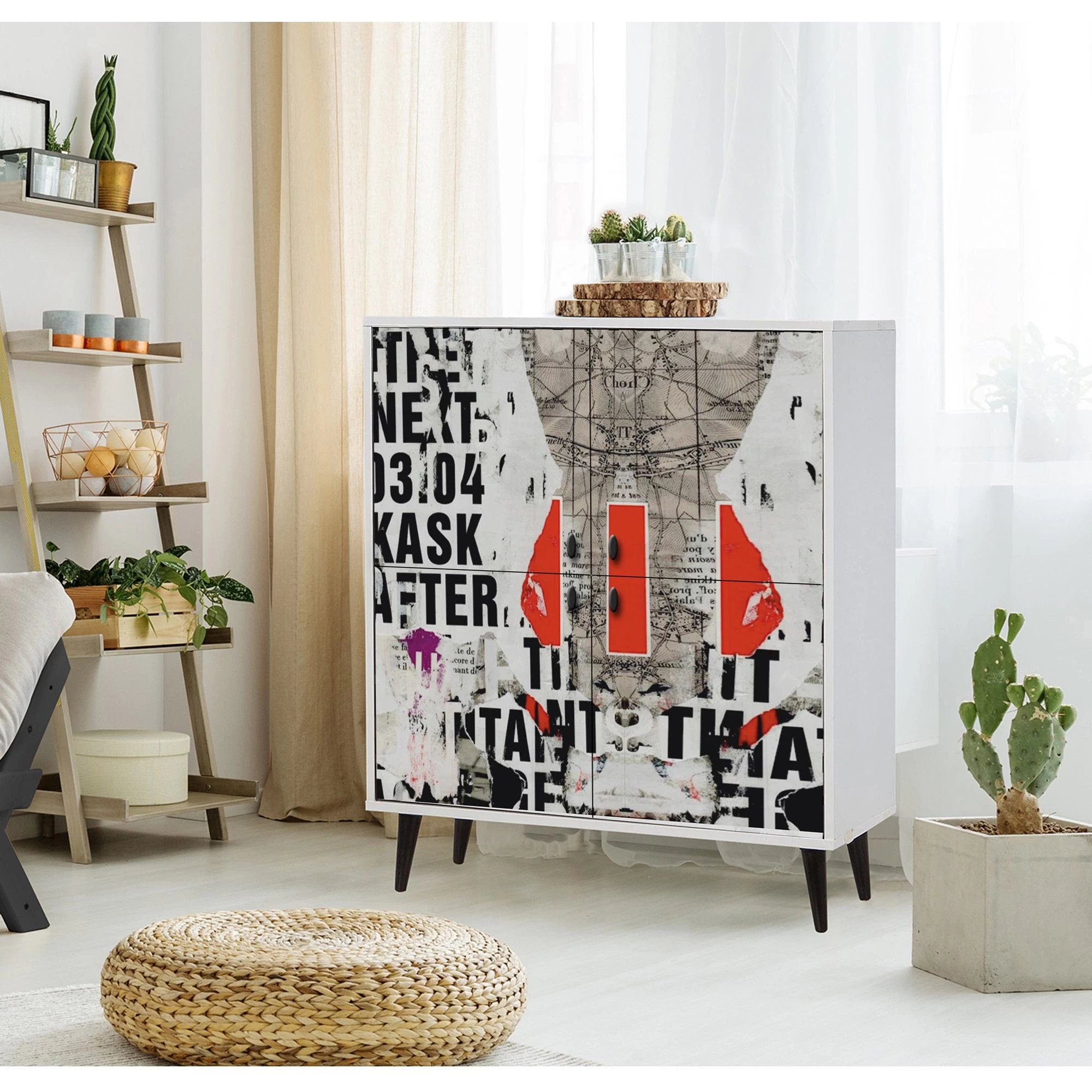 Multifunctionele Kast Vella | 100% Melamine | 18mm Dikte | Haagbeukenpoten | Metalen En Touwgrepen | 95cm X 111cm X 36cm 1 Multifunctionele Kast Vella | 100% Melamine | 18mm Dikte | Haagbeukenpoten | Metalen En Touwgrepen | 95cm X 111cm X 36cm