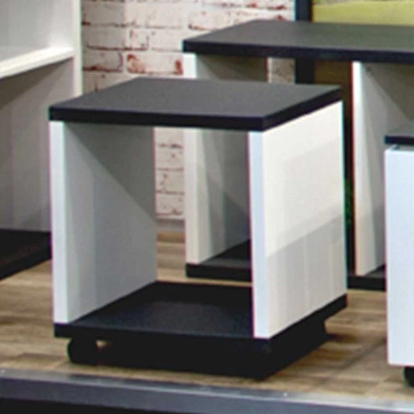 Bijzettafel Op Wielen Zolan 43x30cm - Wit/zwart 1 Bijzettafel Op Wielen Zolan 43x30cm - Wit/zwart