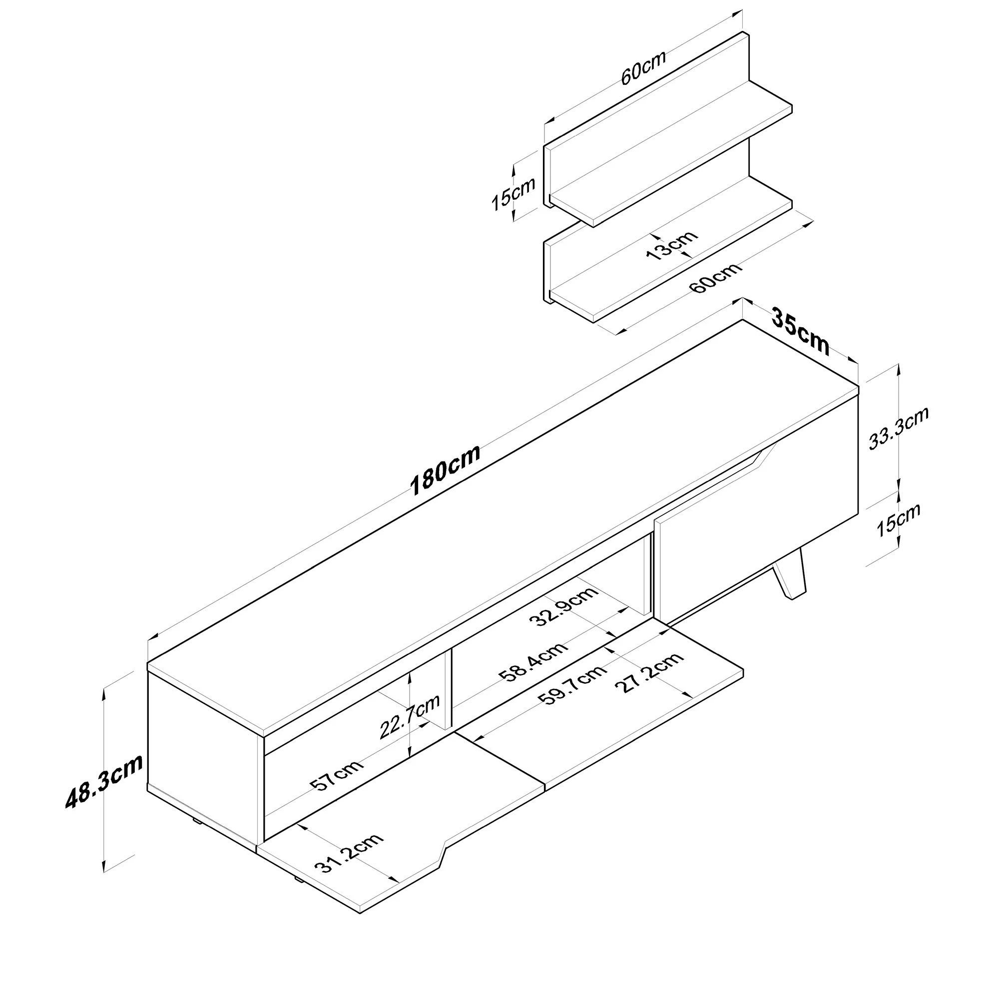 Locelso TV-meubel | 100% Gemelamineerd | 18mm Dikte | Wit Notenhout 2 Locelso TV-meubel | 100% Gemelamineerd | 18mm Dikte | Wit Notenhout - Afbeelding 2