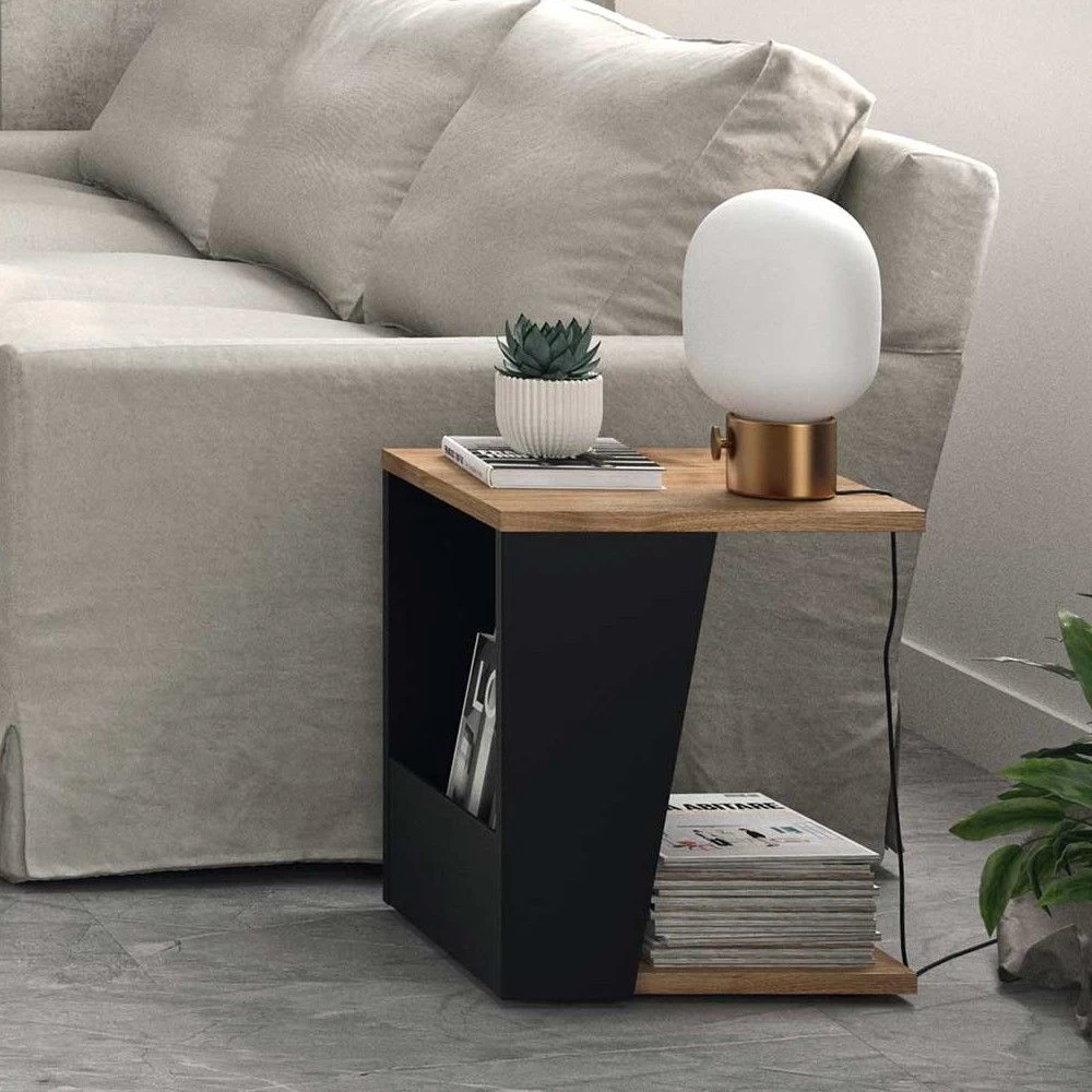 Bijzettafeltje Albi 40x40cm - Walnoot/zwart 1 Bijzettafeltje Albi 40x40cm - Walnoot/zwart