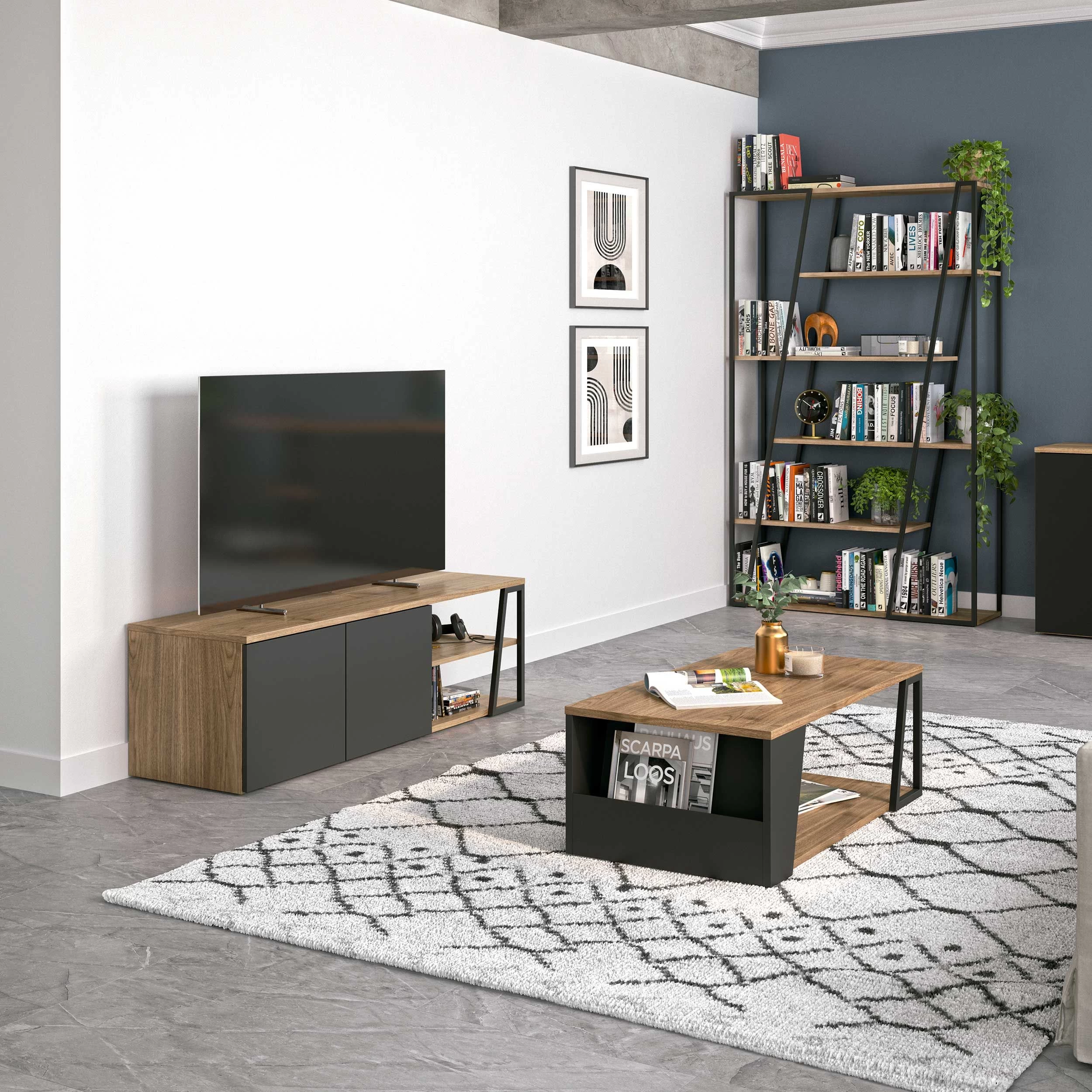 Salontafel Albi 100cm - Walnoot/zwart 2 Salontafel Albi 100cm - Walnoot/zwart - Afbeelding 2