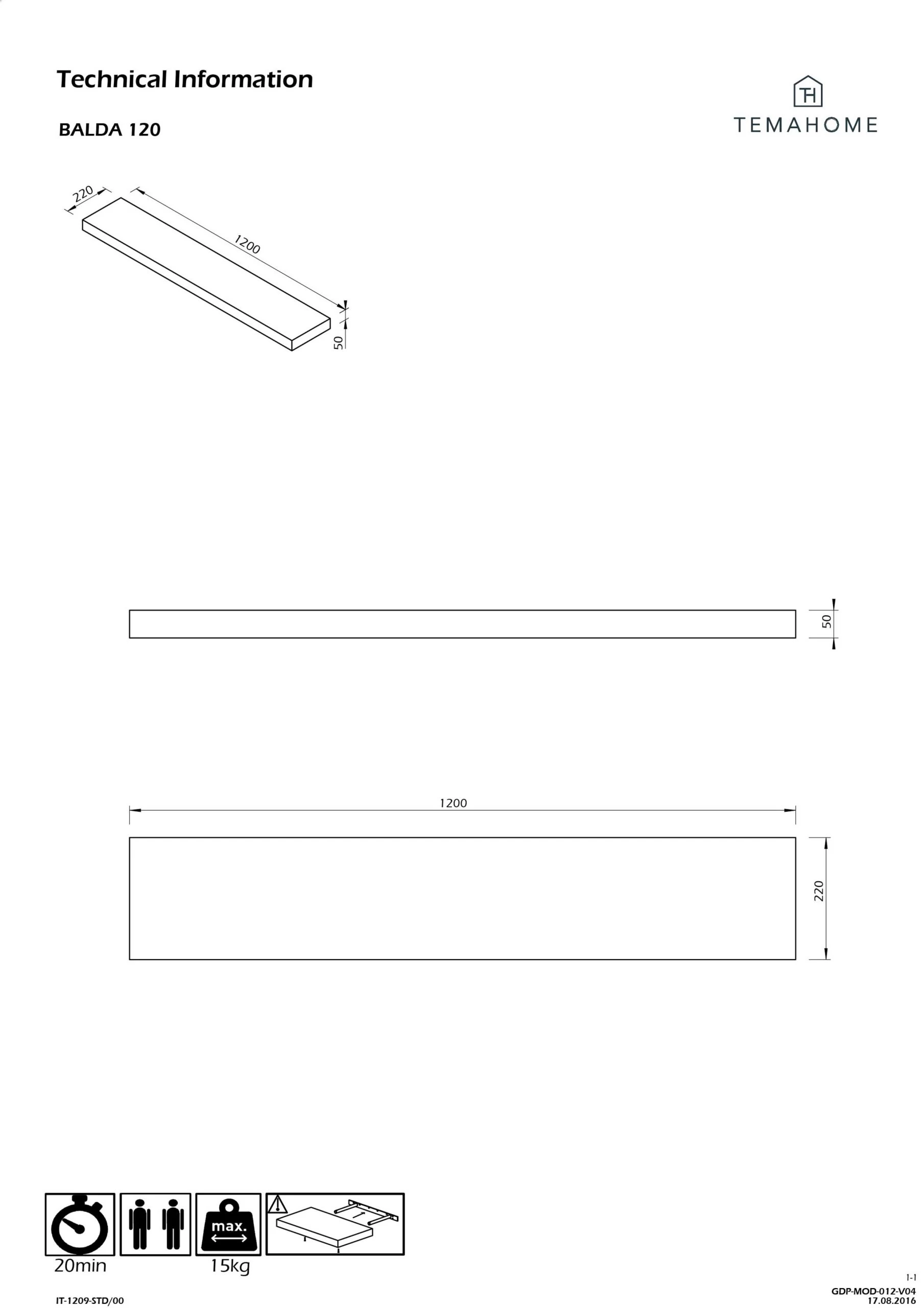 Legplank Balda 120cm - Eik 3 Legplank Balda 120cm - Eik - Afbeelding 3