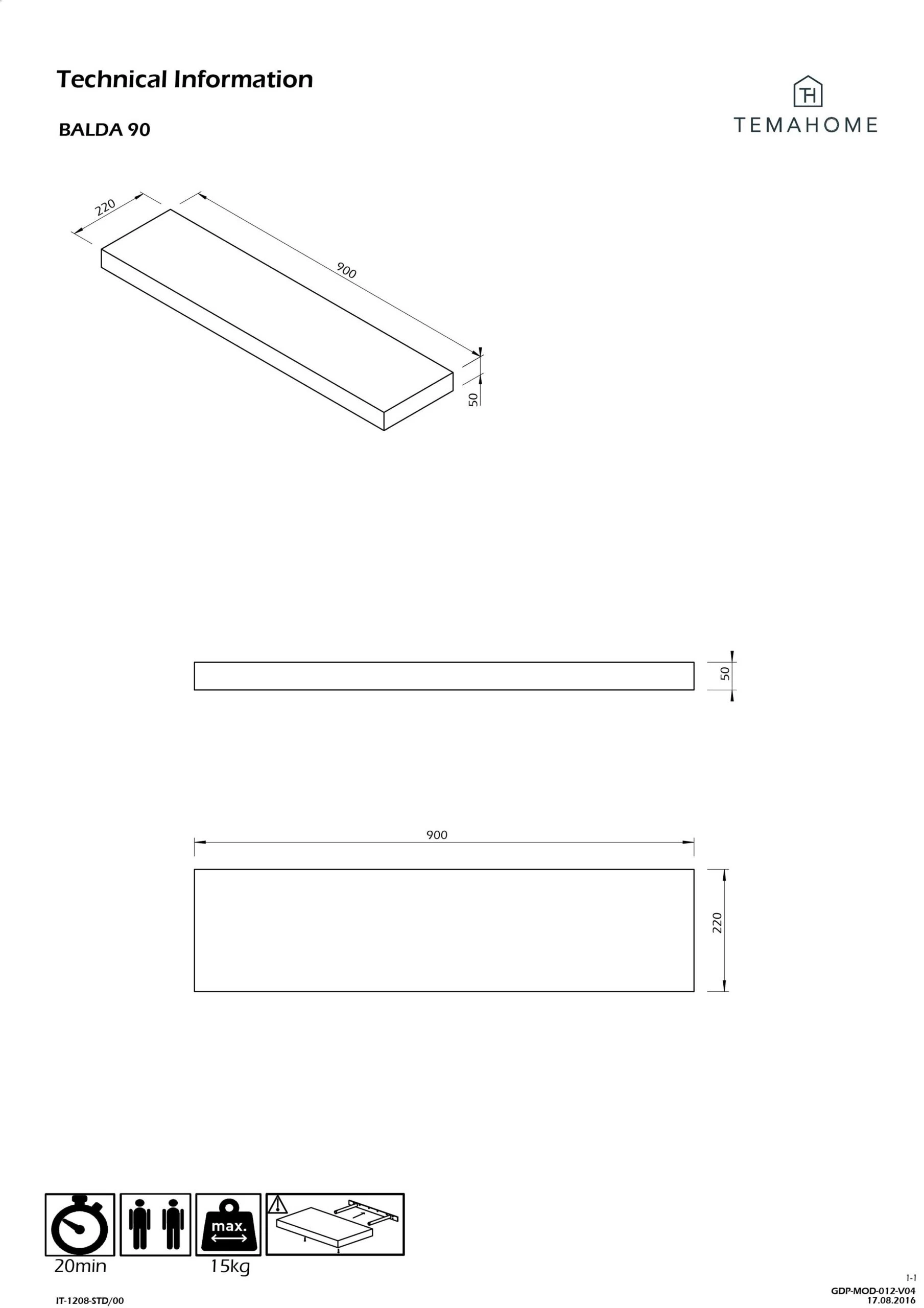 Legplank Balda 90cm - Walnoot 3 Legplank Balda 90cm - Walnoot - Afbeelding 3