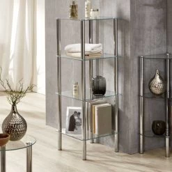 Rek Heiko 39cm, 4 Legplanken - Chroom/glas