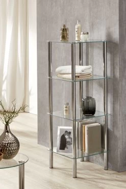 Rek Heiko 39cm, 4 Legplanken - Chroom/glas -Collectie Woonkamermeubels 90240 Milieu fbe3