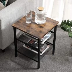 Set Van 2 Bijzettafels Brad 40x40 2 Legplanken - Rustiek Bruin/zwart