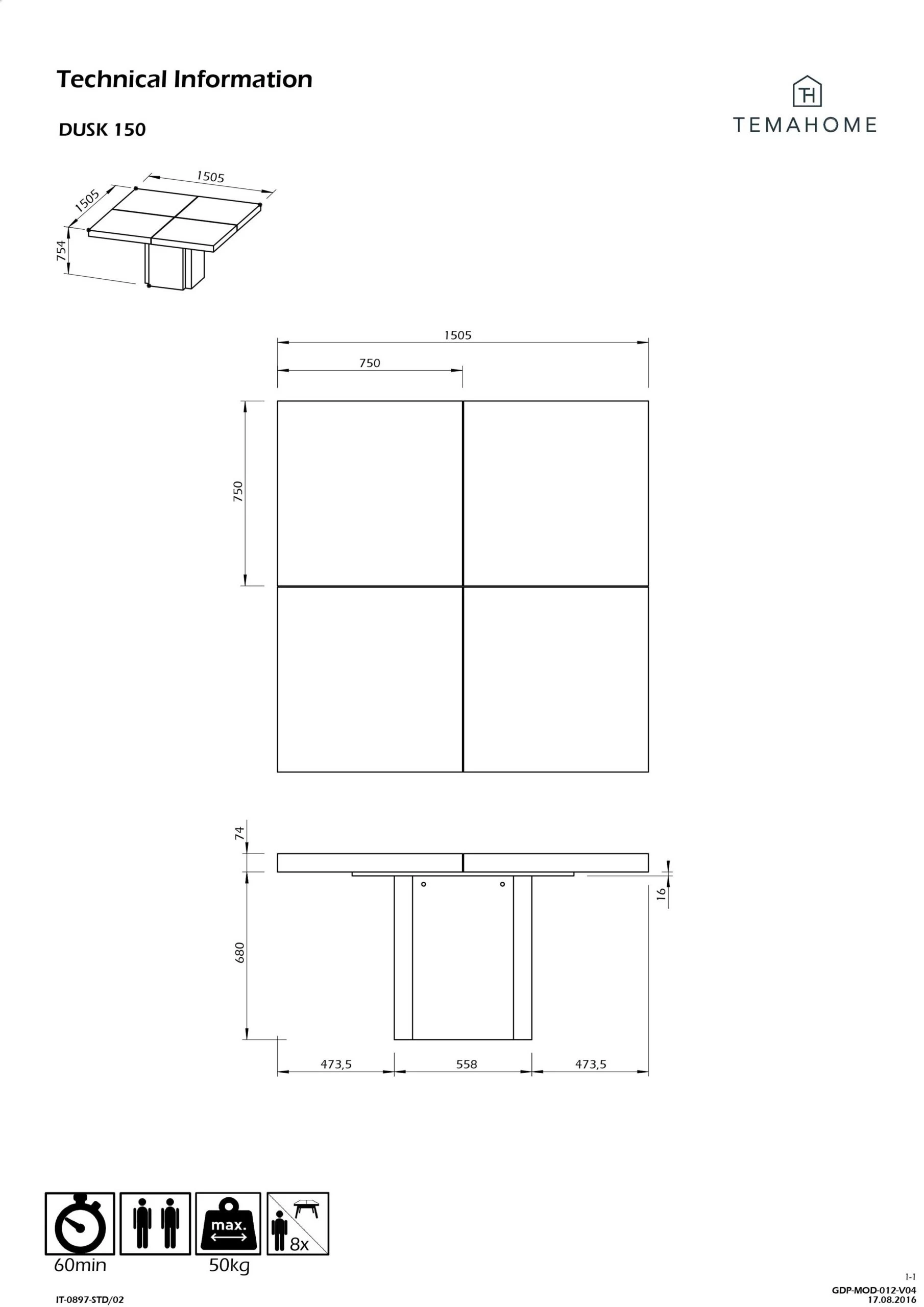 Eettafel Mundus 150 X 150 Cm - Chocoladefineer 2 Eettafel Mundus 150 X 150 Cm - Chocoladefineer - Afbeelding 2