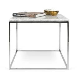 Bijzettafel Gleam 50x50 - Wit Marmer/chroom -Collectie Woonkamermeubels 9500.626081 Gleam 50 White Carrara Chrome 2 3a2b