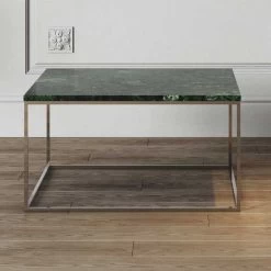 Salontafel Gleam 75x75 - Groen Marmer/chroom