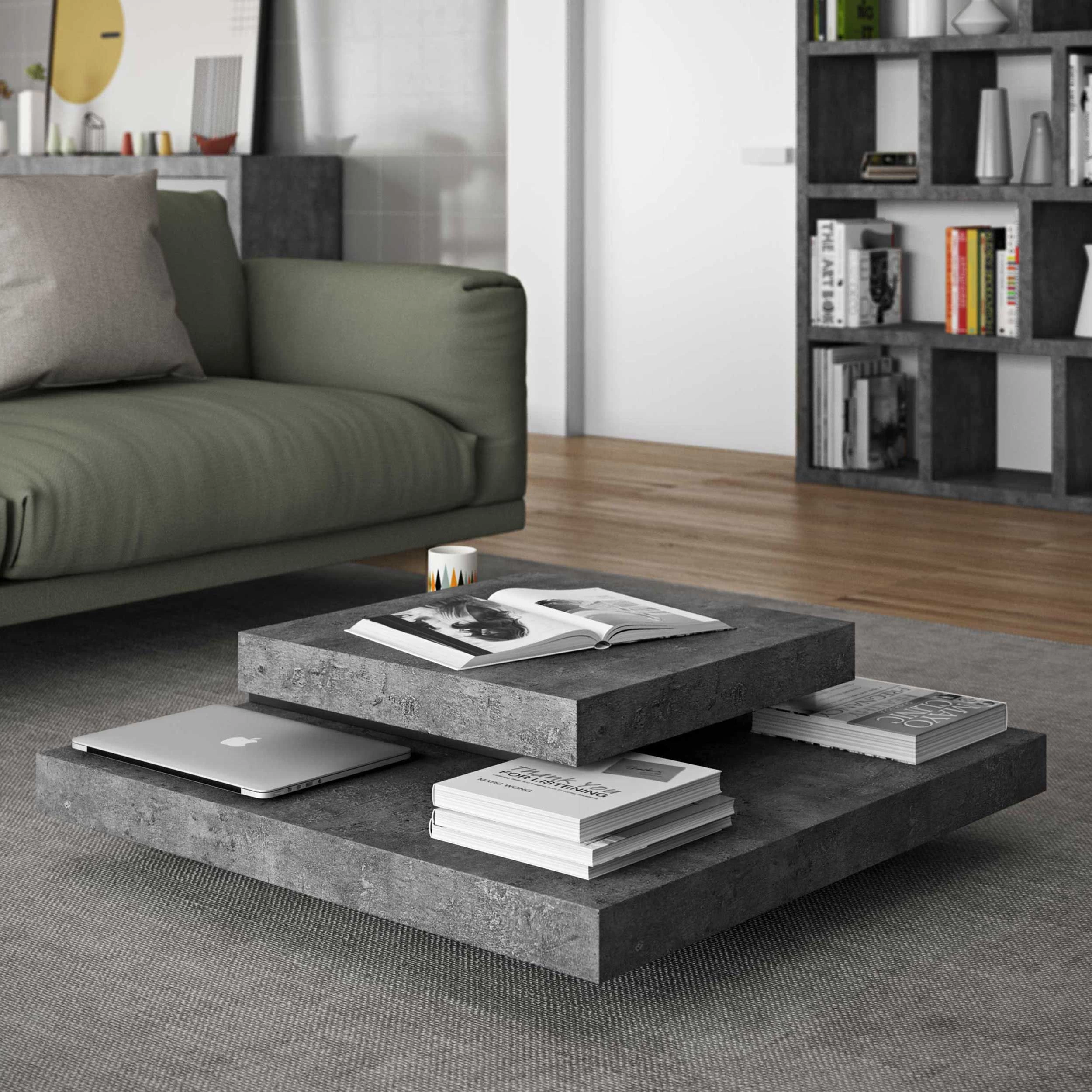 Salontafel Slato 90x90 Met 3 Niveaus - Beton/zwart 1 Salontafel Slato 90x90 Met 3 Niveaus - Beton/zwart