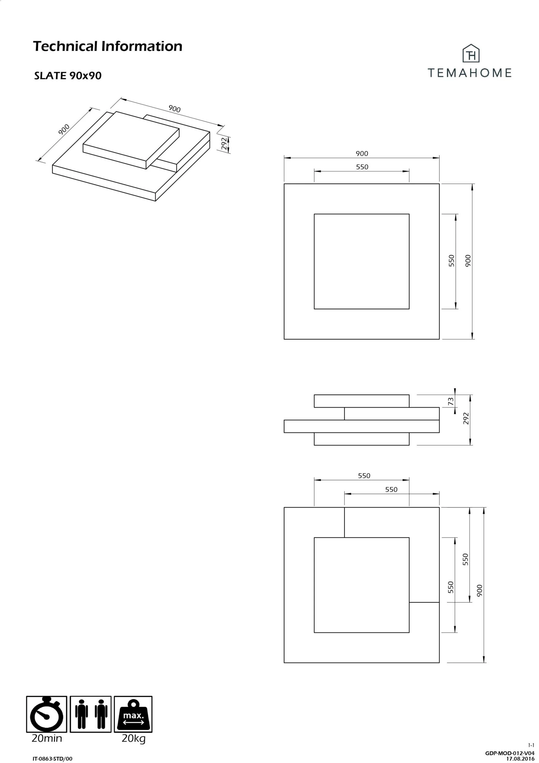 Salontafel Slato 90x90 Met 3 Niveaus - Beton/zwart 2 Salontafel Slato 90x90 Met 3 Niveaus - Beton/zwart - Afbeelding 2