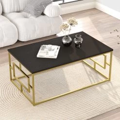 Locelso Salontafel | Melamine Gecoat | Metalen Poten | 100x40x60 Cm | Zwart Goud