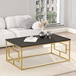 Locelso Salontafel | Melamine Gecoat | Metalen Poten | 100x40x60 Cm | Zwart Goud -Collectie Woonkamermeubels 956LCS1227 20 202 c7c3