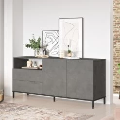 Locelso Console | 18 Mm Dik | Metalen Poten | 170 Breed | Grijs Zwart -Collectie Woonkamermeubels 956LCS1586 20 202 4e24
