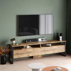 Modern TV-meubel Met Melamine Coating | Atlantic Pine | 100% Spaanplaat | 180x56x35,5cm