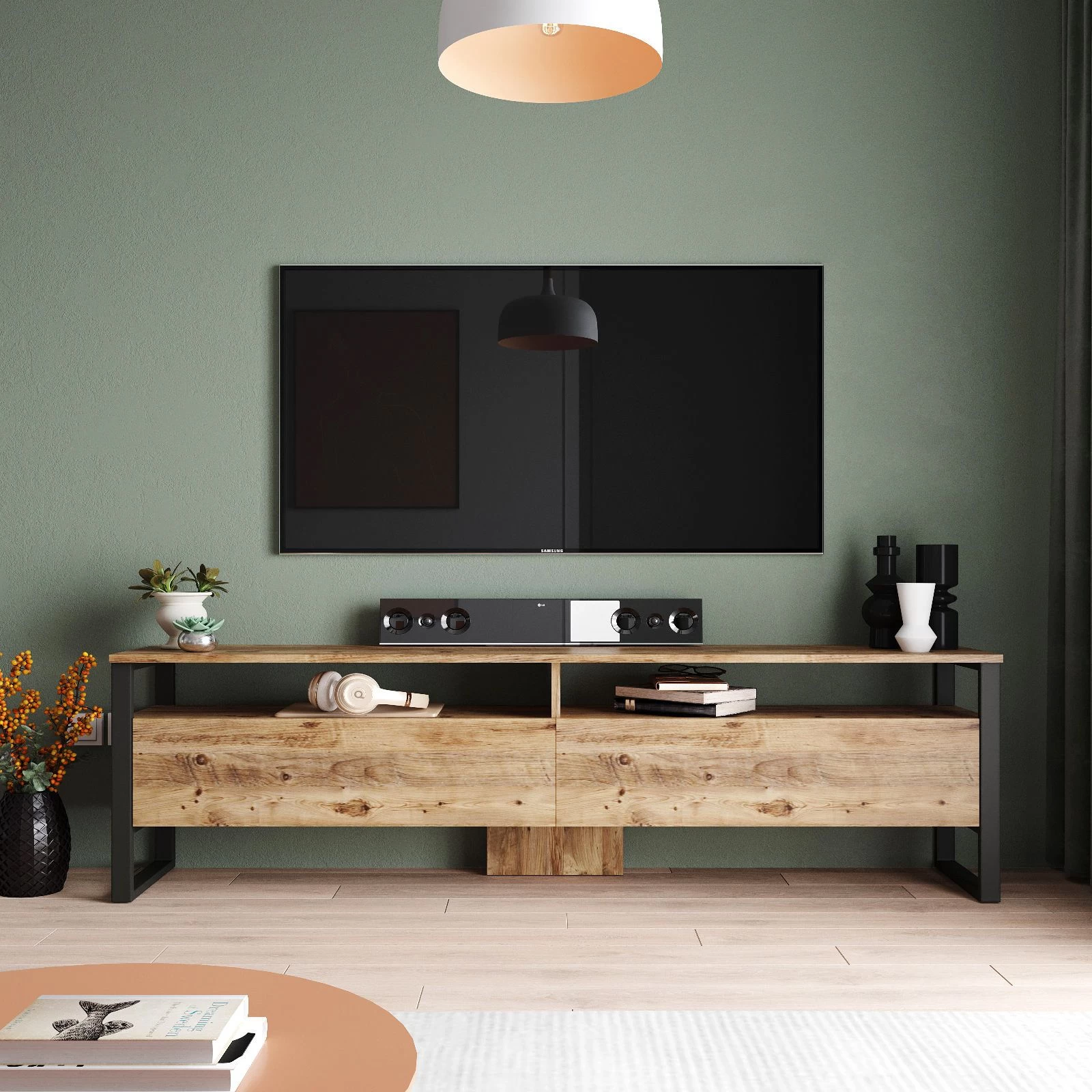 Modern TV-meubel Met Melamine Coating | Atlantic Pine | 100% Spaanplaat | 180x56x35,5cm 6 Modern TV-meubel Met Melamine Coating | Atlantic Pine | 100% Spaanplaat | 180x56x35,5cm - Afbeelding 6