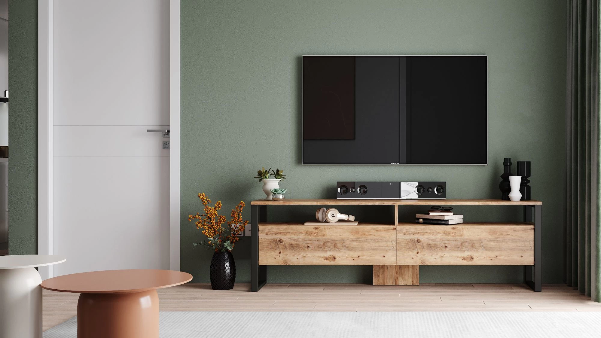 Modern TV-meubel Met Melamine Coating | Atlantic Pine | 100% Spaanplaat | 180x56x35,5cm 5 Modern TV-meubel Met Melamine Coating | Atlantic Pine | 100% Spaanplaat | 180x56x35,5cm - Afbeelding 5