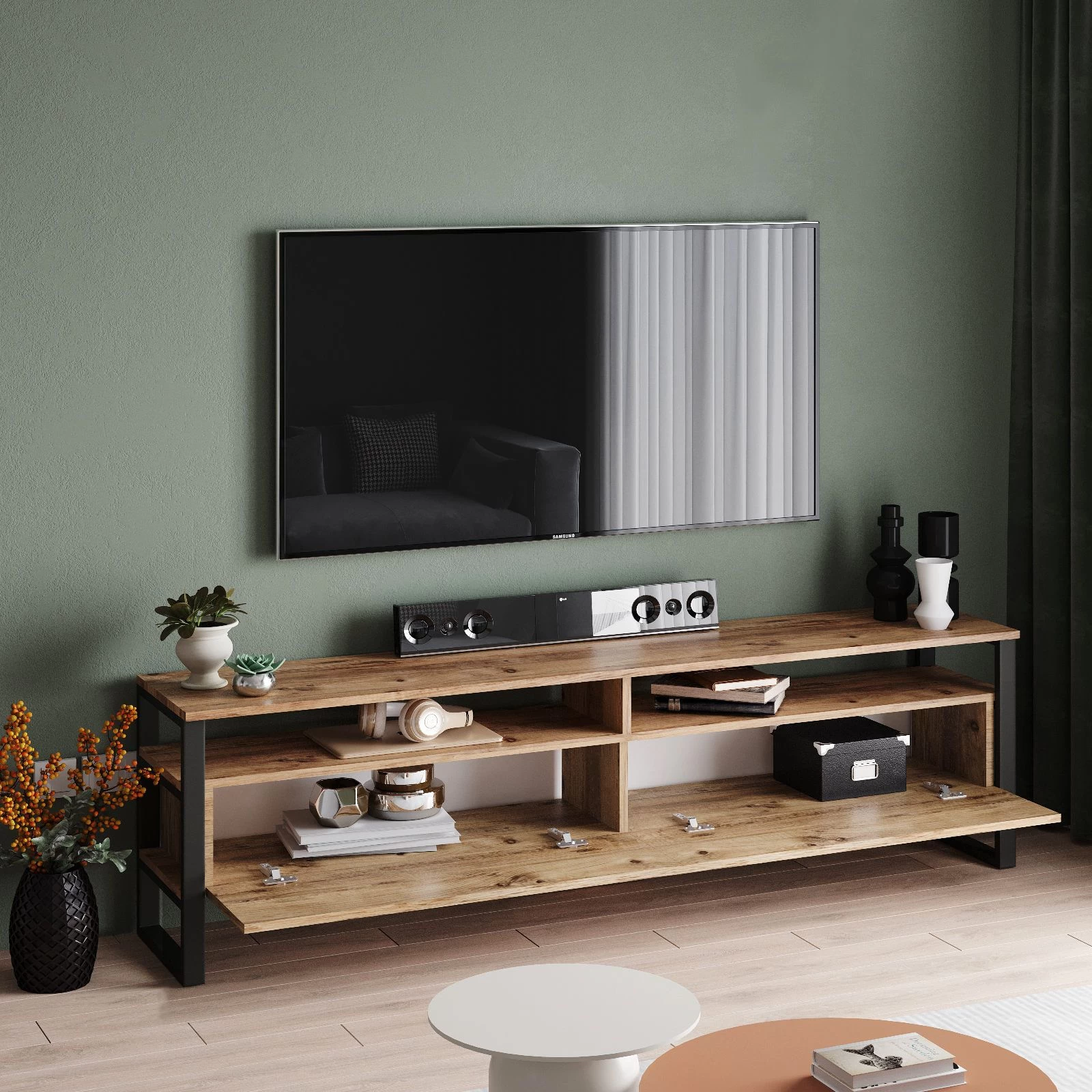 Modern TV-meubel Met Melamine Coating | Atlantic Pine | 100% Spaanplaat | 180x56x35,5cm 4 Modern TV-meubel Met Melamine Coating | Atlantic Pine | 100% Spaanplaat | 180x56x35,5cm - Afbeelding 4