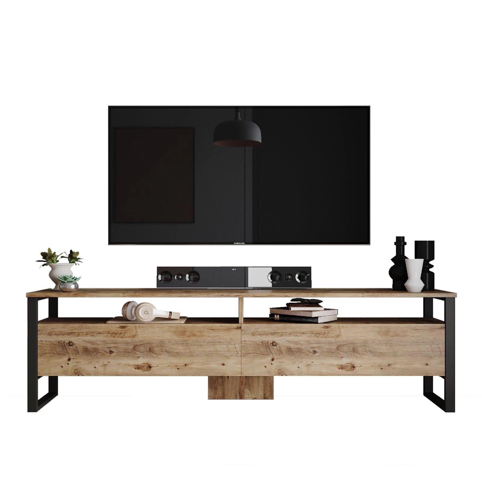 Modern TV-meubel Met Melamine Coating | Atlantic Pine | 100% Spaanplaat | 180x56x35,5cm 3 Modern TV-meubel Met Melamine Coating | Atlantic Pine | 100% Spaanplaat | 180x56x35,5cm - Afbeelding 3