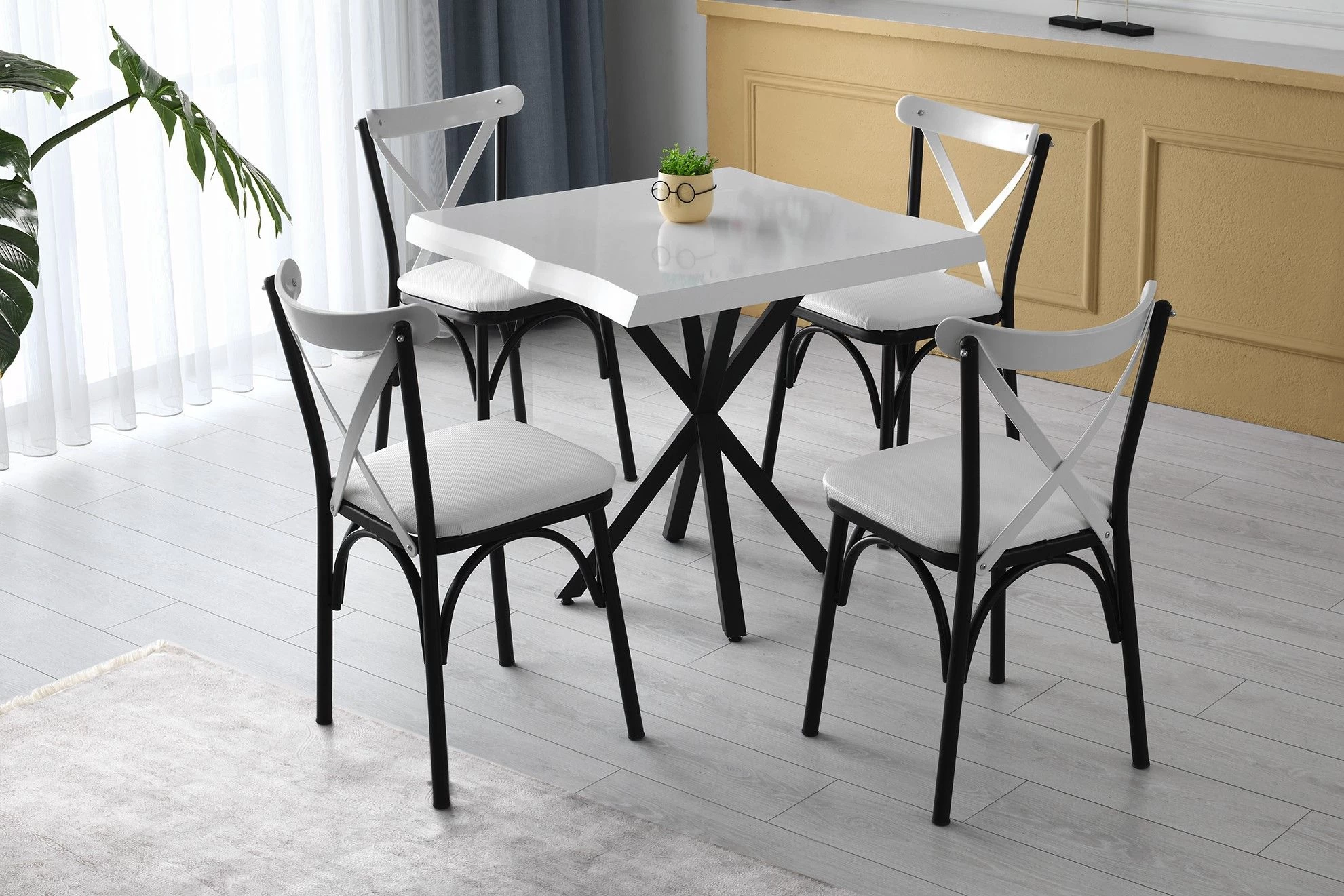 Witte Melamine Gecoate Eettafel Met Metalen Poten 1 Witte Melamine Gecoate Eettafel Met Metalen Poten