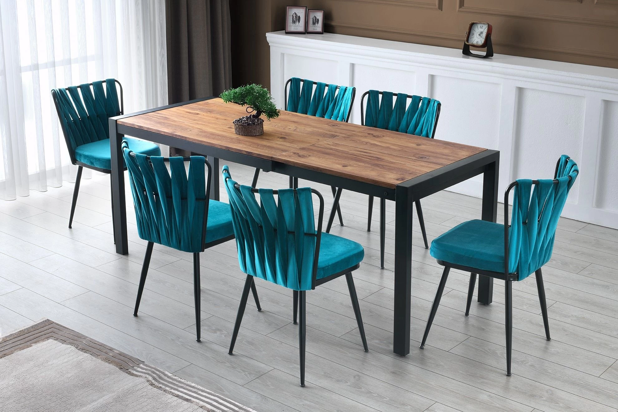 Eettafel Met Melamine Coating | Metalen Poten | 120-187cm Breedte | Atlantic Pine 1 Eettafel Met Melamine Coating | Metalen Poten | 120-187cm Breedte | Atlantic Pine