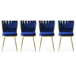 Stijlvolle En Comfortabele Stoelenset - 4 Stuks | Goud Marineblauw | 100% Metalen Frame | Zitting Van Fluweelstof | 175 Kg Draagvermogen