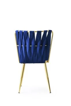 Stijlvolle En Comfortabele Stoelenset - 4 Stuks | Goud Marineblauw | 100% Metalen Frame | Zitting Van Fluweelstof | 175 Kg Draagvermogen -Collectie Woonkamermeubels 974NMB1182 20 204 54db