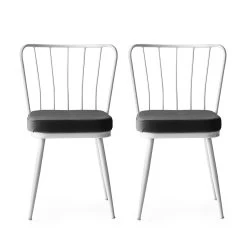 Vella Stoel Set | Metalen Frame | Fluwelen Zitting | 2 Stuks | Wit