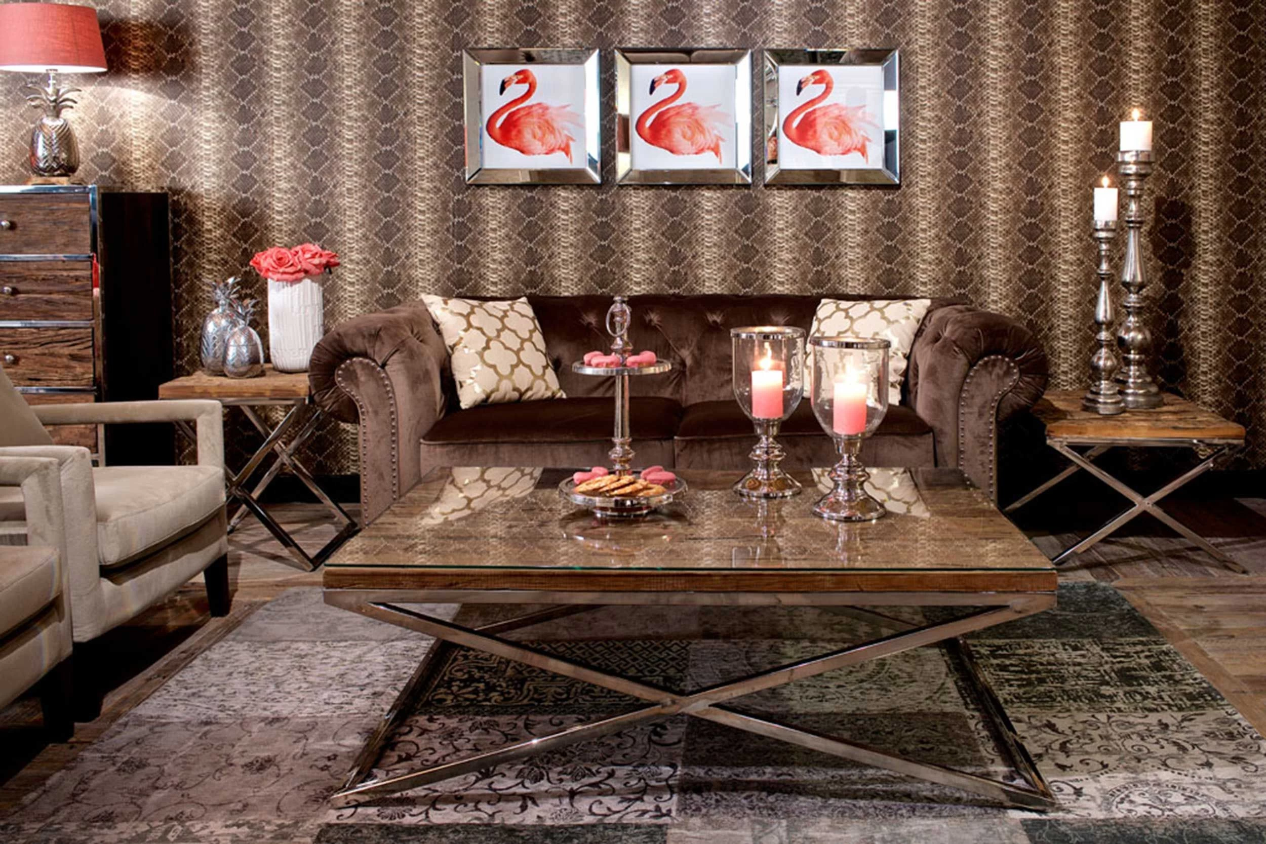 RICHMOND Bijzettafel Kensington 60x60cm - Bruin/zilver 3 RICHMOND Bijzettafel Kensington 60x60cm - Bruin/zilver - Afbeelding 3