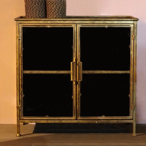 Vitrinekast Fletcher 93x42x90cm - Antiek Goud 1 Vitrinekast Fletcher 93x42x90cm - Antiek Goud