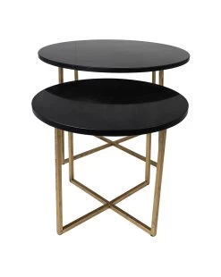 Salontafel Gatsby Set Van 2 Marmer En Metaal - Zwart/goud -Collectie Woonkamermeubels AAO RCT2G 3 9783