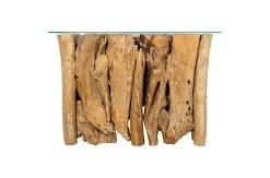 Sidetable Lourdes - Massief Teakhout Met Glazen Tafelblad -Collectie Woonkamermeubels AJ STR90 1 0d0d
