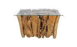 Sidetable Lourdes - Massief Teakhout Met Glazen Tafelblad -Collectie Woonkamermeubels AJ STR90 3 53d2