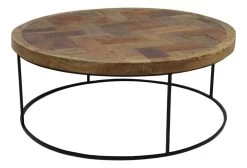 Salontafel Maher Rond ø80cm Visgraat - Zwart/teak -Collectie Woonkamermeubels AM CTR80M 1 bf12