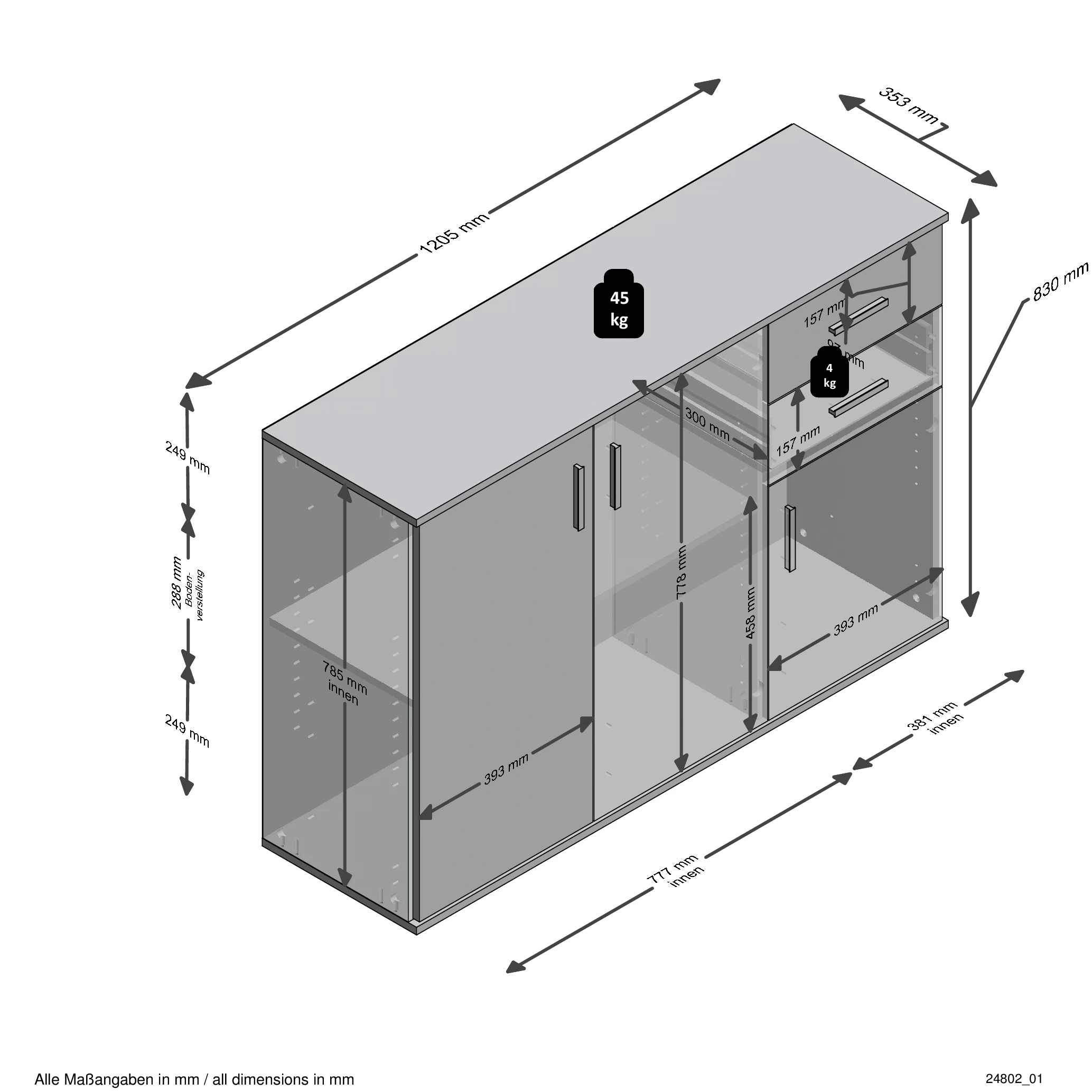 FMD Commode Albi 3 Deuren & 2 Laden - Beton/wit 5 FMD Commode Albi 3 Deuren & 2 Laden - Beton/wit - Afbeelding 5