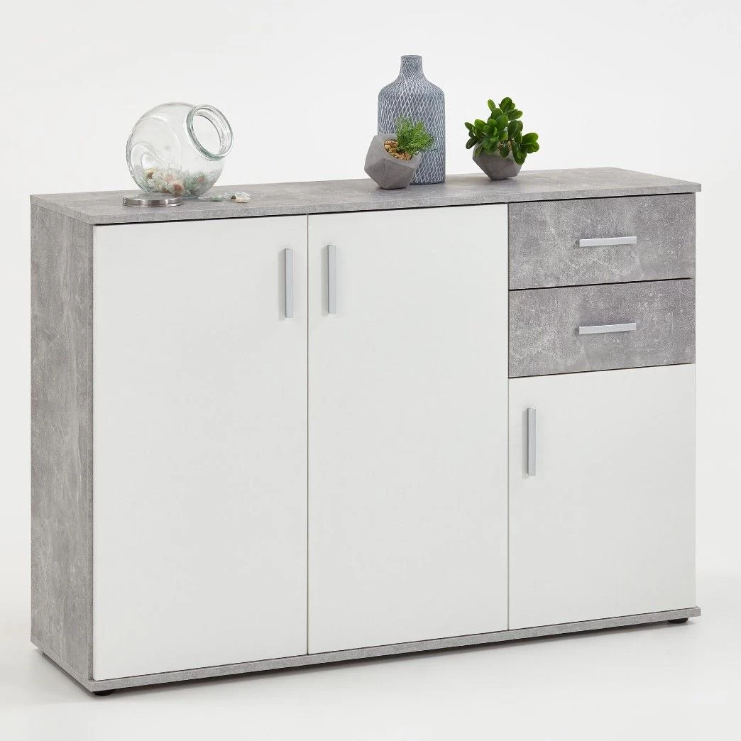 FMD Commode Albi 3 Deuren & 2 Laden - Beton/wit 1 FMD Commode Albi 3 Deuren & 2 Laden - Beton/wit