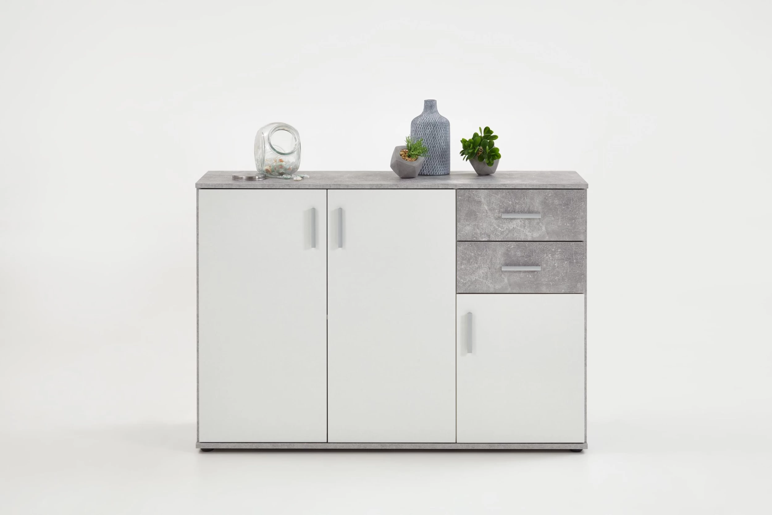 FMD Commode Albi 3 Deuren & 2 Laden - Beton/wit 4 FMD Commode Albi 3 Deuren & 2 Laden - Beton/wit - Afbeelding 4