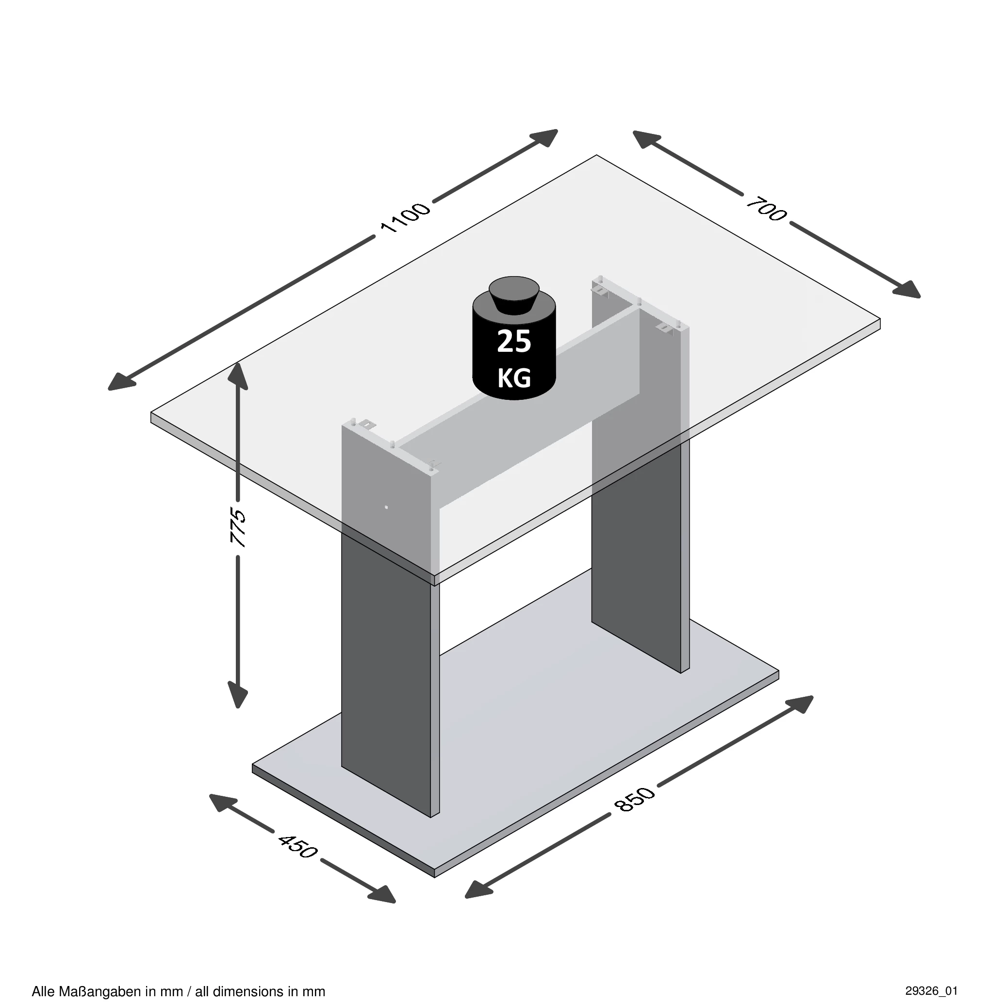 FMD Eettafel Brandon 110x70 - Open Voet 4 FMD Eettafel Brandon 110x70 - Open Voet - Afbeelding 4