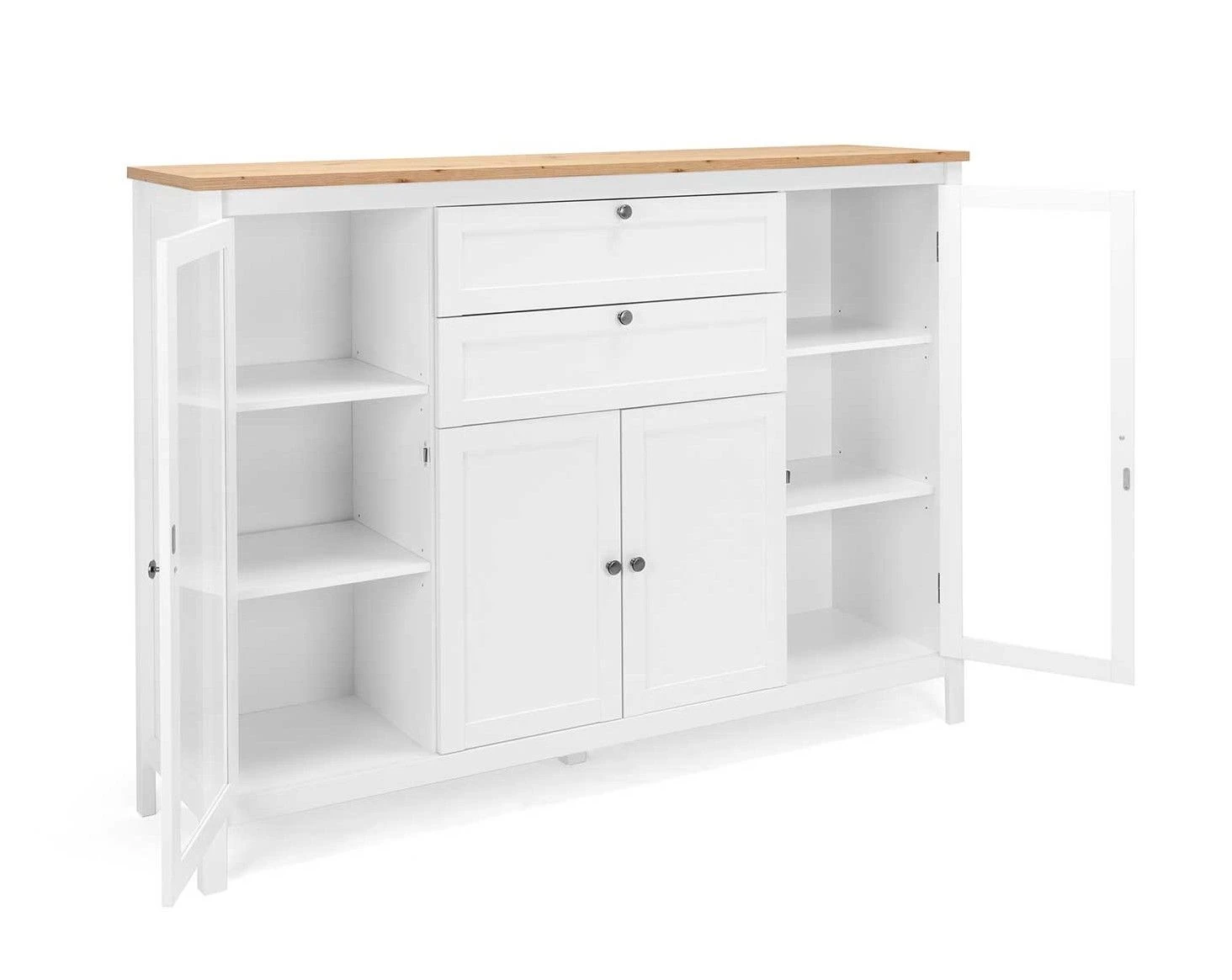 Buffetkast Berge 4 Deuren & 2 Lades - Wit/eik 8 Buffetkast Berge 4 Deuren & 2 Lades - Wit/eik - Afbeelding 8